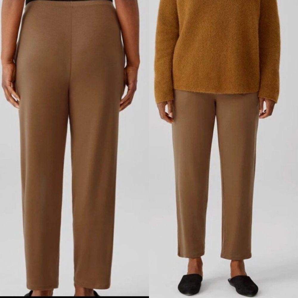 Eileen Fisher Tencel Organic Cotton Tapered Ankle Pant Brown Size XL